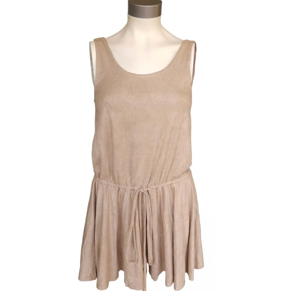 FREE PEOPLE Movement perforated drawstring waist faux suede mini dress Sz S NEW